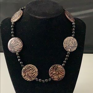Black tiger striped round bead necklace